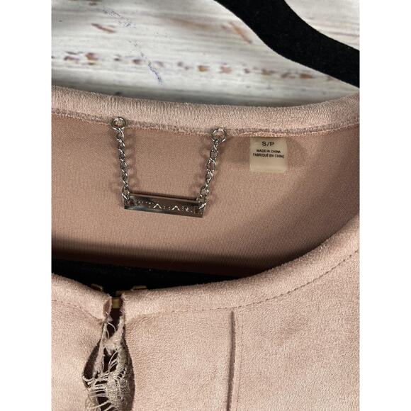 Tahari Jacket Womens Small Pink Faux Leather Lace Trim Open Front Coatigan - Picture 3 of 10